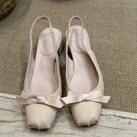 Christian Louboutin Beige Slingback Heels with Red Soles - Picture 3 of 5